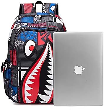 Apxqz Dječiji ruksak Shark torbe za knjige dječaci Školska torba ruksak za laptop sa USB laganom vodootpornošću(blue01)