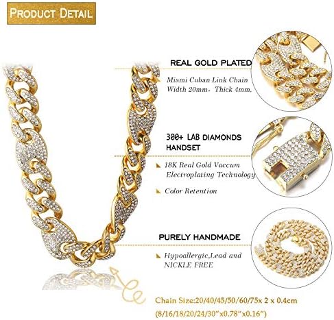 Halukakah zlatni lanac za muškarce Iced Out,13mm muški zrno kafe Cuban Link Chain Miami 18k Real Gold Plated / Platinum White Gold