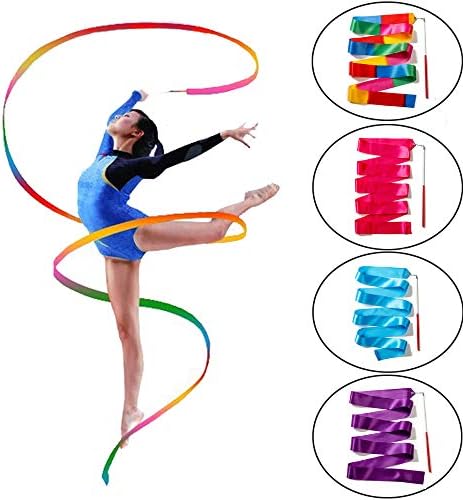 Ceqiny 5kom plesne trake sa štapićem 2 metra ritmička gimnastička traka Rainbow Streamers ples Streamer Rhythm Sticks Art Ribbon savršen