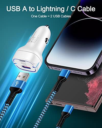 Apple gromobrani i USB-C 2-u-1 kabl za punjenje, USB do munje i USB do USBC Dug brz punjač za iPhone 14 Plus 13 12 11 PRO / MAX /