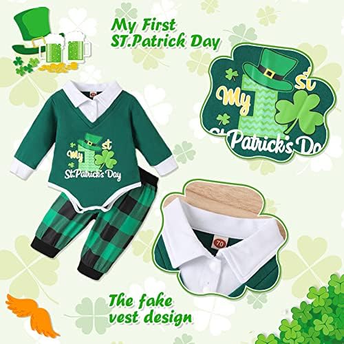 Uvipc My 1st St.Patrick / Easter Day Baby Boy Outfits 3pcs Hlače postavljene dugih rukava Romače postavljene gospode