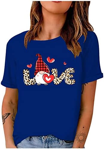 Valentines Dnevne košulje Žene Holiday Tunic Tops Slatka gnome Leopard Love Print Crewneck Tees Kratki rukav Summer Bluuses