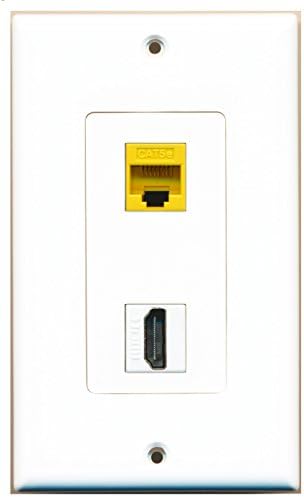 Riteav - 1 port HDMI 1 port CAT5E Ethernet žuta ukrasna zidna ploča - nosač uključen