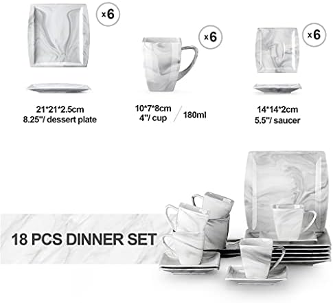 ZLXDP 18 / 36pcs Mramorni sivi porculan keramički setovi za piće sa šalicama za kafu, tanjure i desertne ploče za 6 osoba