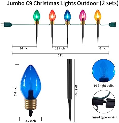 2 pakovanje 8,5 stopa Božićne svjetlosti Jumbo c9 vanjski kolica za travnjak sa stazama markirajućim ulozima, C7 Strip svjetla natkrivena