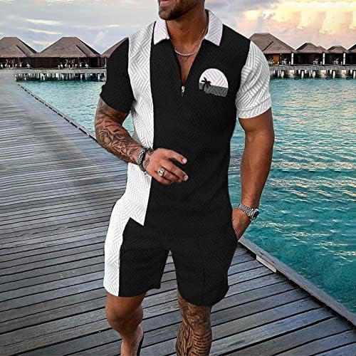 Mens Ljetni trenerki setovi Stretch V izrez Casual Polo Hotsores setovi za muškarce Funny 3D Print Rever Modne Golf Košulje