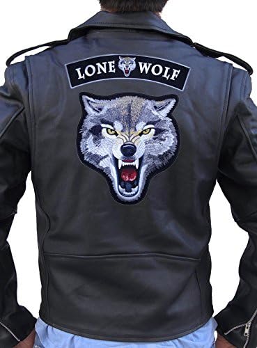 Kožni vrhovni usamljeni vuk za rezanje Wolf 2 PC Rocker set Biker Patch-Brown-Veliki