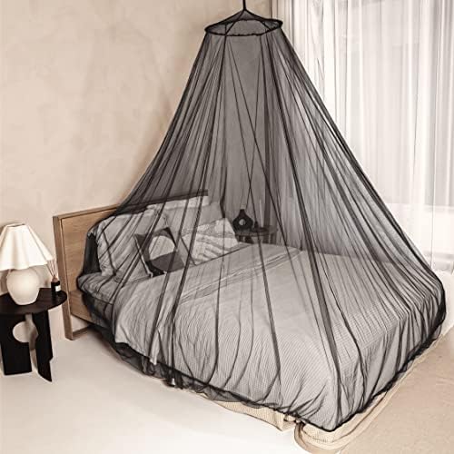 Crna mreža protiv komaraca za krevet za jednu do kralja veličine - 2 otvora ili potpuno zatvoreni krevet za krevet - konusni dizajn