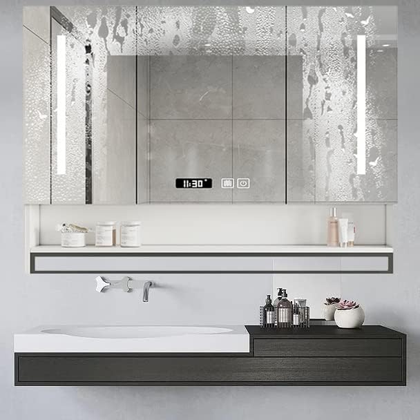 ZJIEX ormar za kupatilo sa ručnikom, ormarić za lijekove sa LED ogledalom, 32 X 28 ormar za ogledalo za kupaonicu sa Odmagljivačem, zidno ogledalo sa pozadinskim osvjetljenjem