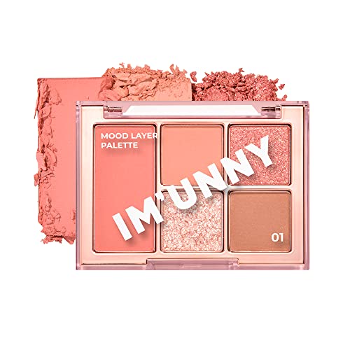 Im Unny mood Player paleta, 5 Visoko pigmentiranih boja, dugotrajan, dnevni izgled za zabavu, Blendable Matte, Pearls, Shimmer and