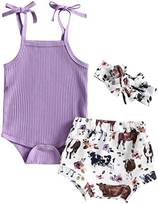 Western Baby Girl Odjeća novorođene novorođenčad za djevojački remen Torbe Romper Top i krava za tisak postavljaju ljetnu odjeću