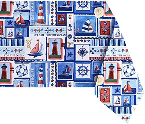 Newbridge Nautical Mile Patchwork Print Vinil Flannel Podustavljen stolnjak - Jedrilica, svjetionik i sidra motiv Vodootporan vrtni