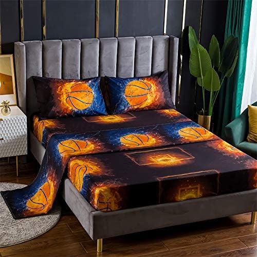 RORA krevetni list 3 komada set 1 stana + 1 opremljena + 2 jastučnice-3D sportski košarka posteljina od mikrovlakana-kraljica veličine