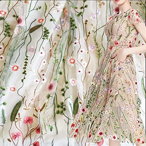 Tuiustu čipkasta tkanina, dužina 71,6 Širina 59 2yard šarena cvjetna Bijela čipkasta tkanina pored dvorišta za haljine, cvijet elegantna