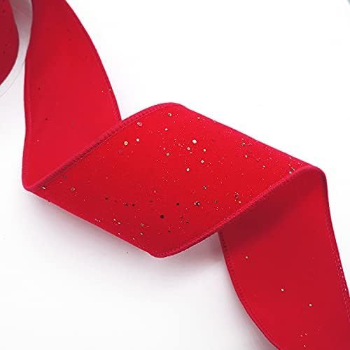 CT Craft LLC Crveni baršuna sa Confetti Glitter Wired Ribn-2,5 x 10 dvorišta - CONFETTI GLITTER za Božićni kućni dekor, omotavanje