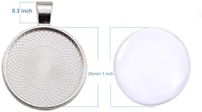 LANBEIDE 40 kom srebrne tacne sa 40 kom prozirnih staklenih Kabošona, okrugli okviri priveska 1 inč / 25mm za izradu nakita od smole