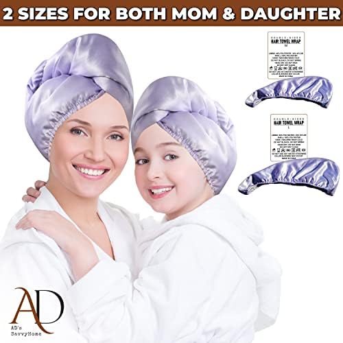AD Savvyhome, LLC mama i ja dvostrani peškir za kosu sa satenom i mikrovlaknom. Reverzibilni veliki i srednji Luksuzni Turban