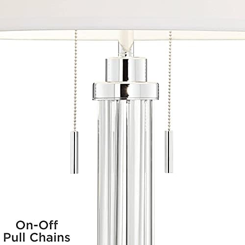 Possini Euro Design Cadence moderna stolna lampa 33 visoka sa okruglim usponom linearna prozirna staklena šipka Bijela posteljina