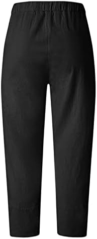 Miashui pamučne pantalone za žene labave džep pamučne dame hlače casual elastične tiskane hlače sa džepovima