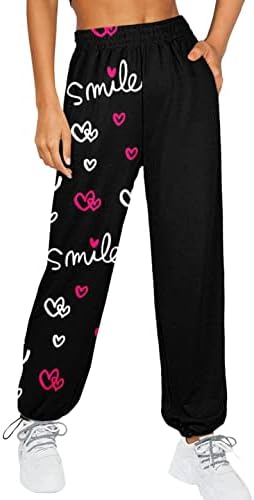 Ženska joga dukljaci labavi fit love heart print workout joggers hlače udobne pantalone sa džepovima