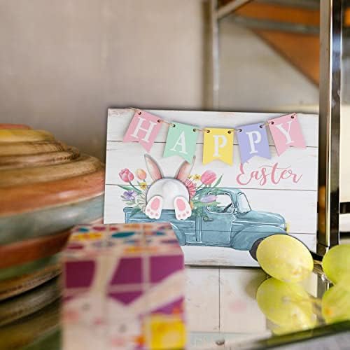 Kolektivna kuća - Uskršnji dekor Bunny, 3D sretan uskrsni znak, drvna opruga rustikalna vješalica za vanjsku vanjsku trijemu, zidni