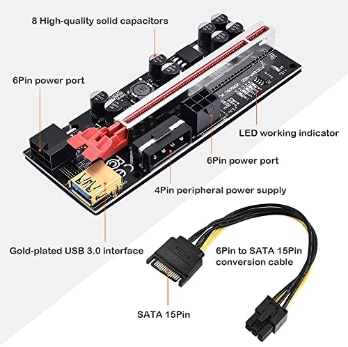 ELUTENG 1x do 16x PCIe adapter za GPU rudarska oprema 4 čvrsti kondenzatori Powered PCIe Extender sa 60cm 6pin USB 3.0 kablovski PCIe