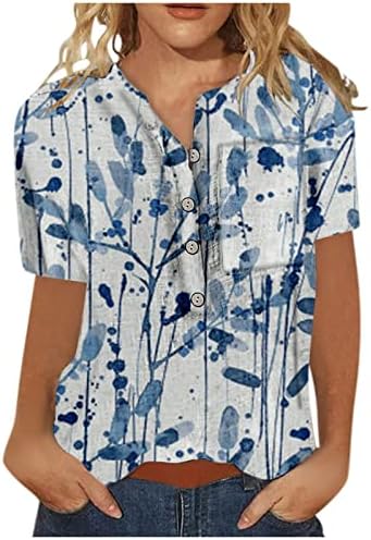 Kaniem ženski s kratkim rukavima Henley košulja split V izrez Top Dressy Causel Ljetna bluza sa džepom