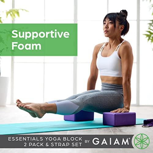 Gaiam Essentials Yoga Blok 2 Pakovanje & amp; Set traka za jogu, Deep Purple , 9 Š x 6 & 34; V x 4 & 34; D