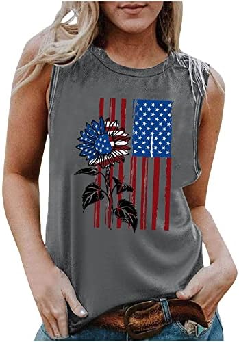 Ženski 14. srpnja tenkovi USA USA Stars Striped Flag majica bez rukava Vintage Dan za neovisnost Twirts PATRIOTSKI TEE