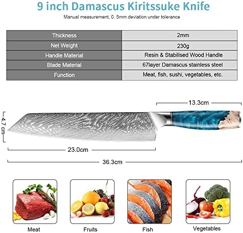 Dom i kuhinja / Kuhinja i trpezarija / Kuhinja Utensi 9 inčni Damask čelik Kiritsuke nož 67 Sloj japanske kuhinje T Head Kinef Chef Rezanje mesa Cleaver Noževe