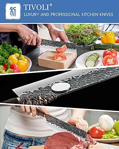 Tivoli Meso Cleaver Noževi postavljeni ručni kovani kuhinjski nož Potpuni nož za kapice za kajanje sa japanskim nakiri nož kuharskim