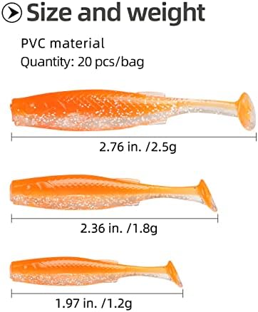 Pecalište veslo za veslo, 20 kom 1,97 / 2,36 / 2,76 inčni mekani karoserija umjetna mamac plastična sjenovi mamac za bas ribolov,