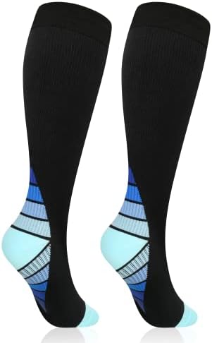 Kompresijske čarape za žene plus veličine do koljena visoke čarape široko Tele 20-30mmhg podrška cirkulacija XXXL, Crna