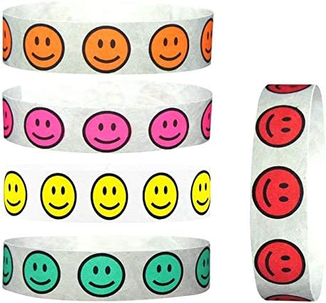 Teže Tyvek narukvice 7.5 Mil-Goldistock Happy Smiley Face 1,000 Count Variety Pack - ¾ trake za ruke - 200 svaka: žuta, roze, narandžasta,