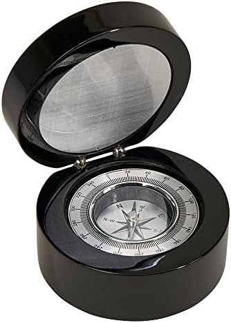 Kreativni pokloni 069255 Crna okrugla drvo kutije sa kompasom i graviranjem ploče