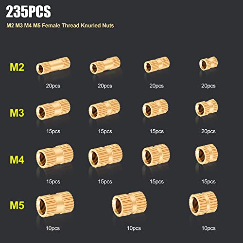 KNLN/235KOM M2 M3 M4 M5 M6 ženski konac mesing Knurled navojem umetak Embedment Nuts topline umetak asortiman Kit za 3d Printer brizganje