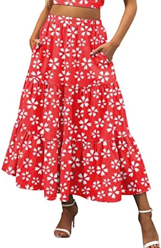 Lepršave plisirane Maxi Midi suknje za žene Casual ljetna Boho Maxi suknja jednobojne ljuljačke s visokim strukom, višeslojna suknja