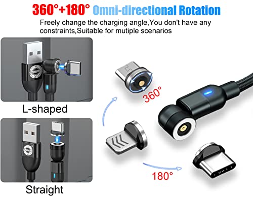 EndlesShine Magnetic kabl za punjenje [3pack 3.3/6.6/6.6 ft] magnetni punjač za telefon za rotaciju od 540 stepeni.USB C kabl, Micro