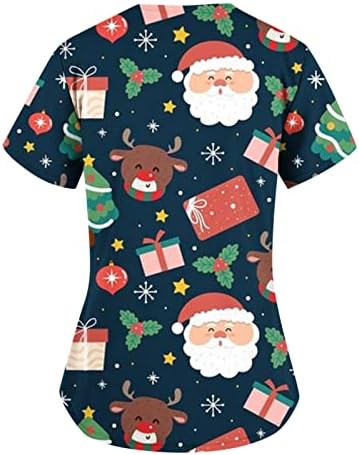 EGNMCR piling za žene Casual kratki rukav V-izrez radna uniforma pulover Božić štampanje džepna bluza Tunic Tops