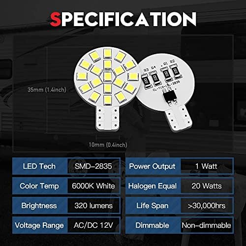 VehiCode 921 RV unutrašnja LED sijalica 6000K Bijela dnevna svjetlost 12V 912 906 922 194 kupola stropni ormar svjetlo T10 baza svijetla