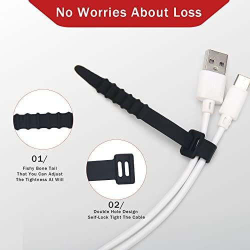Wiwaplex 20 pakovanja za višekratnu upotrebu kabela za višekratnu upotrebu silikonske trake kravata crno-bijela elastična gumena kabel za kuću za dom, uredski dodaci