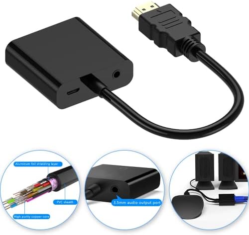 Lsjnhmjy crna HDMI razdjelnik za Dualmonors Prošireni displej HD adapter sa audio napajanjem 1080p Computer HDMI to VGA HD pretvarač