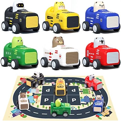 ZERO ZOO TOY TOY CARS za 1 2 3+ godinu TODDLER, gradska stražarska serija Press and Go, povucite stražnju vozilo s mekim plišanim prostirkom automobila, obrazovni poklon za djecu, dječake i djevojke