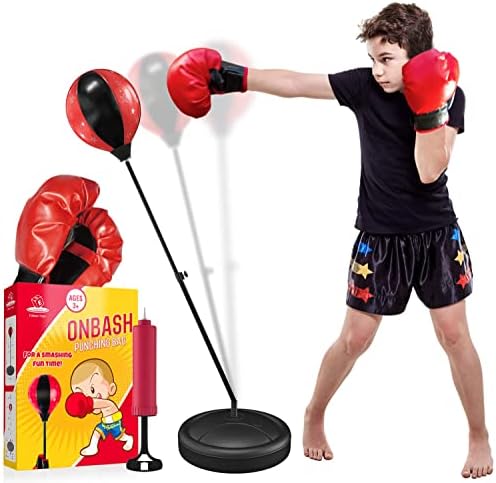 EMAAAS set za probijanje za djecu sa bokserskim rukavicama i ručnom pumpom - 3-8 godina podesiva dječja torba za probijanje sa postoljem