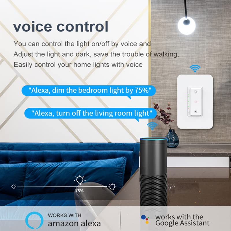 Smart Dimmer prekidač 3-smjerni prekidač 2.4GHz Wi-Fi svjetlosni prekidač kompatibilan s Alexa i Googleom Home, potrebna je neutralna