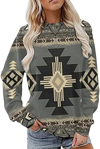 Aztec Ispis dukserica za žene Crewneck Cowgirl Odjeća za zapadni etnički stil Geometrijski otisak povremenog pulover