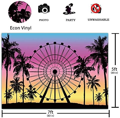 FunnyTree 7x5ft Ljetni morsko obalu Ferris kotača Photography Backdrop Palm Tree Sunset Pozadina dječjeg tuša Tropska vjenčana zabava