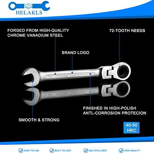 Helakls 10mm Metric Flex Head 12pt Ratcheting Ključ 72 Zuba Rachet kutija za završetak kombinirani alat za ključeve zupčanika