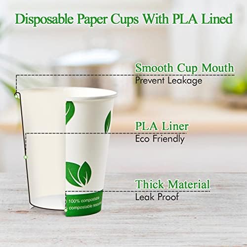 EcoliPak 8 oz Compostable šalice za papir, 300 paketnih čašica sa plavom planom, biorazgradivim papirnicama za kafu za zabavu, izlet,
