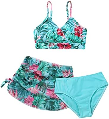 Shenhe Girl 3 komada Slatki visoki stručni ruffle s kupaćim kostimima bikini setovi sa suklom od plaže